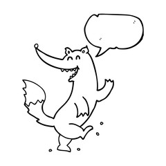 speech bubble cartoon happy wolf dancing