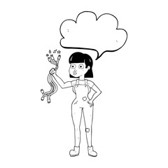 speech bubble cartoon female electrician