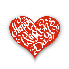 Happy Women's Day Text Design Element in red heart. Vector illustration