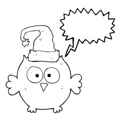 speech bubble cartoon owl wearing christmas hat