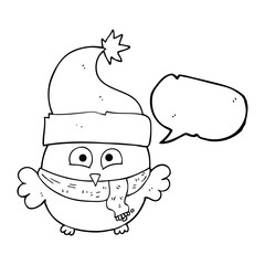 speech bubble cartoon owl wearing christmas hat