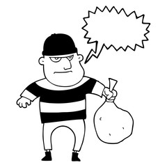 speech bubble cartoon burglar with loot bag