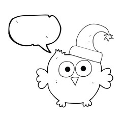 speech bubble cartoon little owl wearing christmas hat