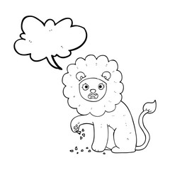 speech bubble cartoon lion with thorn in foot