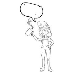 speech bubble cartoon woman welding