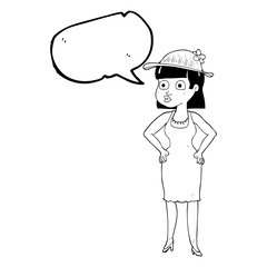 speech bubble cartoon woman wearing sun hat
