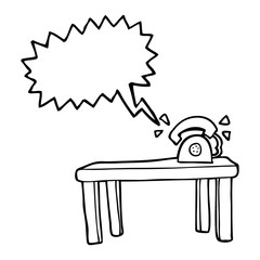 speech bubble cartoon phone ringing on desk
