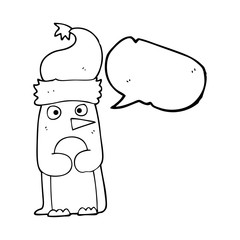 speech bubble cartoon penguin in christmas hat
