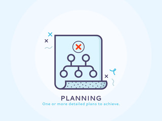 Planning icon - Thin line flat design of business project startup process Flat modern color icons for marketing and business strategy