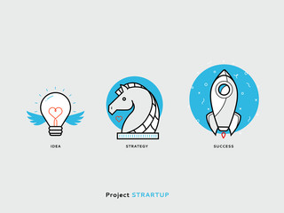 Idea, strategy, success flat illustration Set of line modern icons for business and marketing