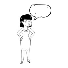 speech bubble cartoon woman with hands on hips