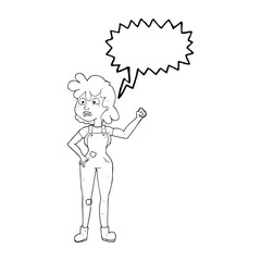 speech bubble cartoon woman shaking fist