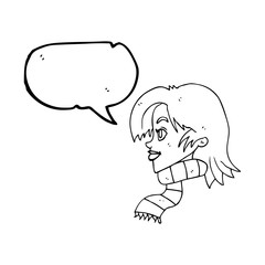 speech bubble cartoon woman wearing scarf