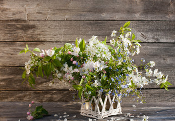 flowers on wooden background