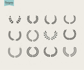 Collection of premium circular black vector laurel wreaths or circlets for heraldry antiquity award victory and excellence
