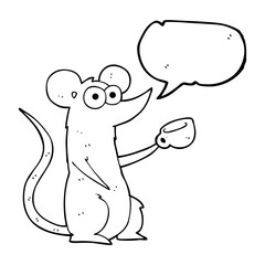 speech bubble cartoon mouse with coffee cup