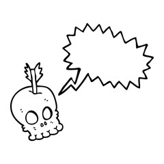 speech bubble cartoon skull with arrow