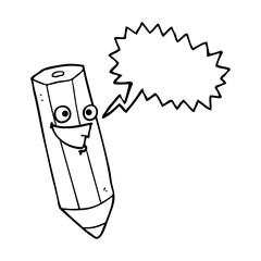 happy speech bubble cartoon pencil