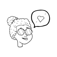 speech bubble cartoon woman wearing spectacles