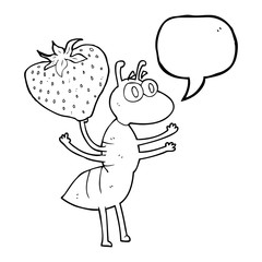 speech bubble cartoon ant carrying food