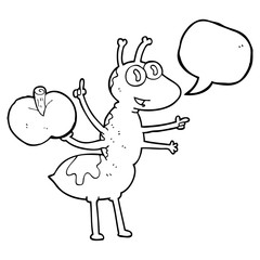 speech bubble cartoon ant with apple