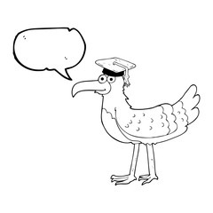 speech bubble cartoon seagull with graduate cap