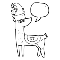 speech bubble cartoon reindeer wearing christmas hat