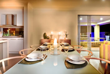 Dinner table setting in a house