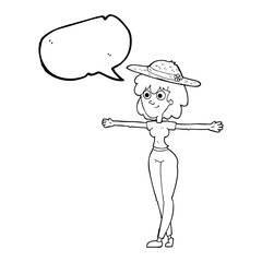 speech bubble cartoon woman spreading arms