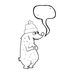speech bubble cartoon bear wearing christmas hat