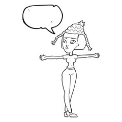 speech bubble cartoon woman wearing hat