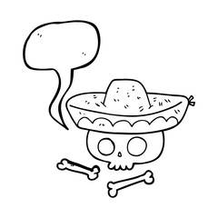speech bubble cartoon skull in mexican hat
