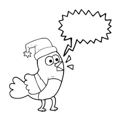 speech bubble cartoon bird wearing christmas hat