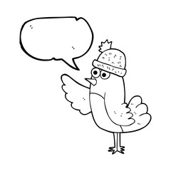 speech bubble cartoon bird wearing hat