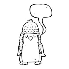 speech bubble cartoon robin wearing winter hat