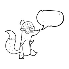 speech bubble cartoon little wolf wearing hat