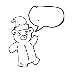 speech bubble cartoon teddy bear wearing christmas hat