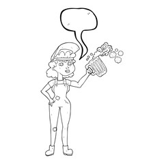 speech bubble cartoon hard working woman with beer