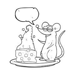 speech bubble cartoon mouse with cheese