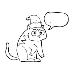 speech bubble cartoon cat wearing christmas hat