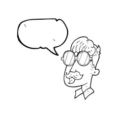 speech bubble cartoon man with mustache and spectacles