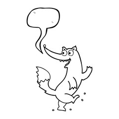 speech bubble cartoon happy wolf dancing