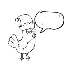 speech bubble cartoon robin in christmas hat