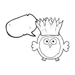 speech bubble cartoon owl wearing paper crown christmas hat