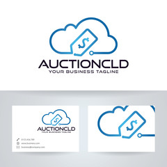 Auction cloud vector logo with business card template