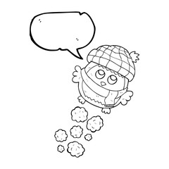 speech bubble cartoon cute little owl flying