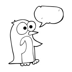 speech bubble cartoon penguin with big eyes