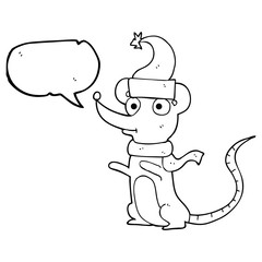 speech bubble cartoon mouse wearing christmas hat