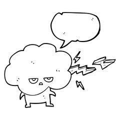 speech bubble cartoon raincloud character shooting lightning