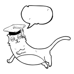 speech bubble cartoon cat with graduate cap